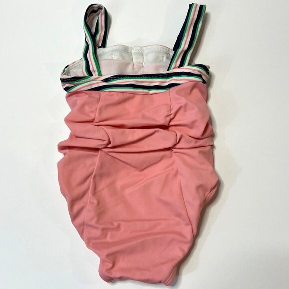 Janie & Jack Baby Girls One Piece Swimsuit 12-18 M Pink Bow Stripes Nautical - Picture 2 of 5